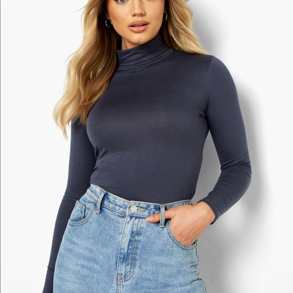 NWT bodysuit Boohoo Roll Mock Neck Jersey Bodysuit, Charcoal Grey,  (Viscose)